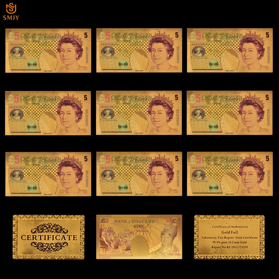 10Pcs European Color Gold Banknotes UK 5 Pound Banknotes Currency Notes Collection For Souvenir Gifts
10Pcs European Color Gold Banknotes UK 5 Pound Banknotes Currency Notes Collection For Souvenir Gifts