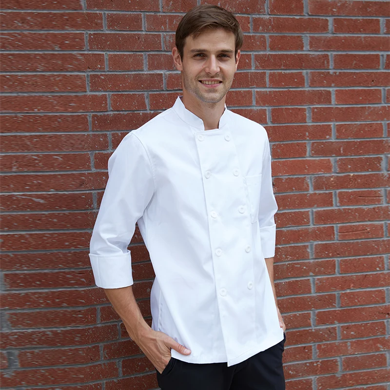 Cook suit summer short-sleeve pure white breathable double breasted work wear black collar chef shirt cook uniforms
Cook suit summer short-sleeve pure white breathable double breasted work wear black collar chef shirt cook uniforms