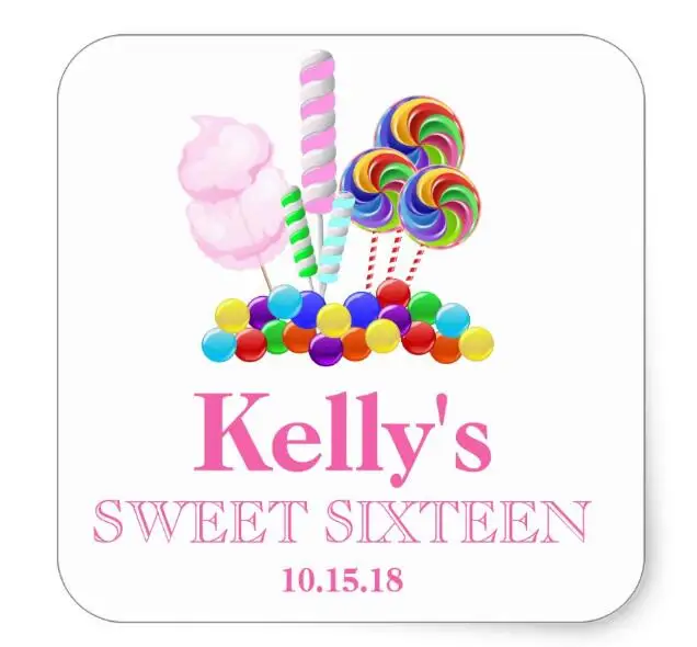 1.5inch Candyland candy Theme Sweet 16 Favor Labels Square Sticker