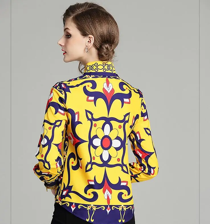 Spring summer women's long sleeve yellow print shirt female european fashion casual loose chic shirt blouse TB983
Spring summer women's long sleeve yellow print shirt female european fashion casual loose chic shirt blouse TB983