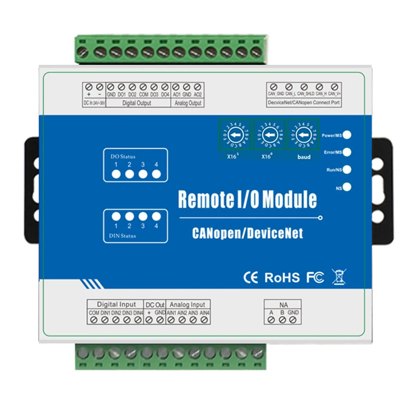 Fieldbus Remote Module Supports standard CANopen Protocol comply with CANopen specification CiA301,CiA401 M210C
Fieldbus Remote Module Supports standard CANopen Protocol comply with CANopen specification CiA301,CiA401 M210C