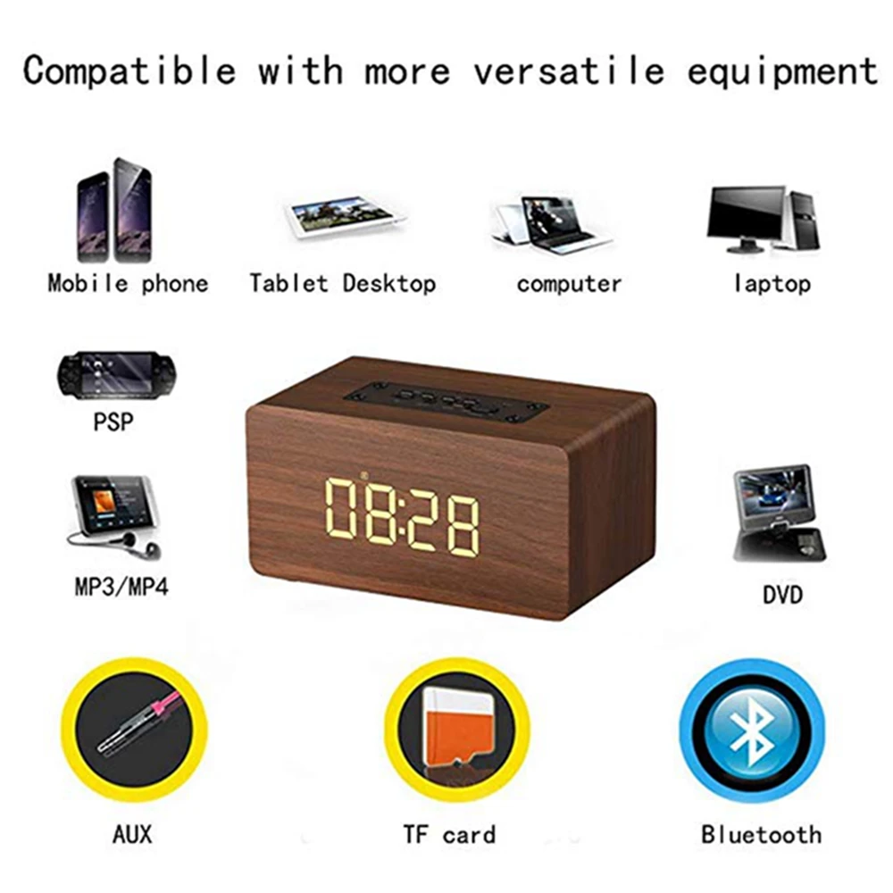 Bluetooth Speaker Digital Alarm Clock Wooden V4.2 Portable Wireless 6W Dual Driver Speakers Support TF Card AUX FM Radio Time
Bluetooth Speaker Digital Alarm Clock Wooden V4.2 Portable Wireless 6W Dual Driver Speakers Support TF Card AUX FM Radio Time