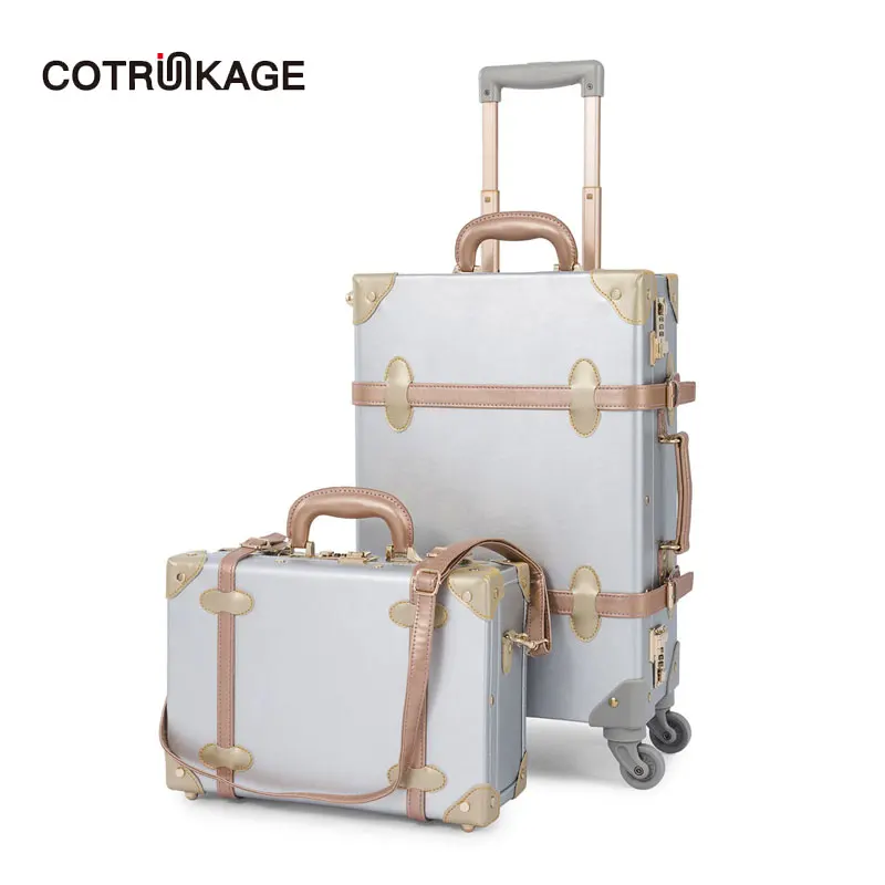 COTRUNKAGE 2 предмета серебряные ретро чемодан из ПУ кожи Для женщин багажник