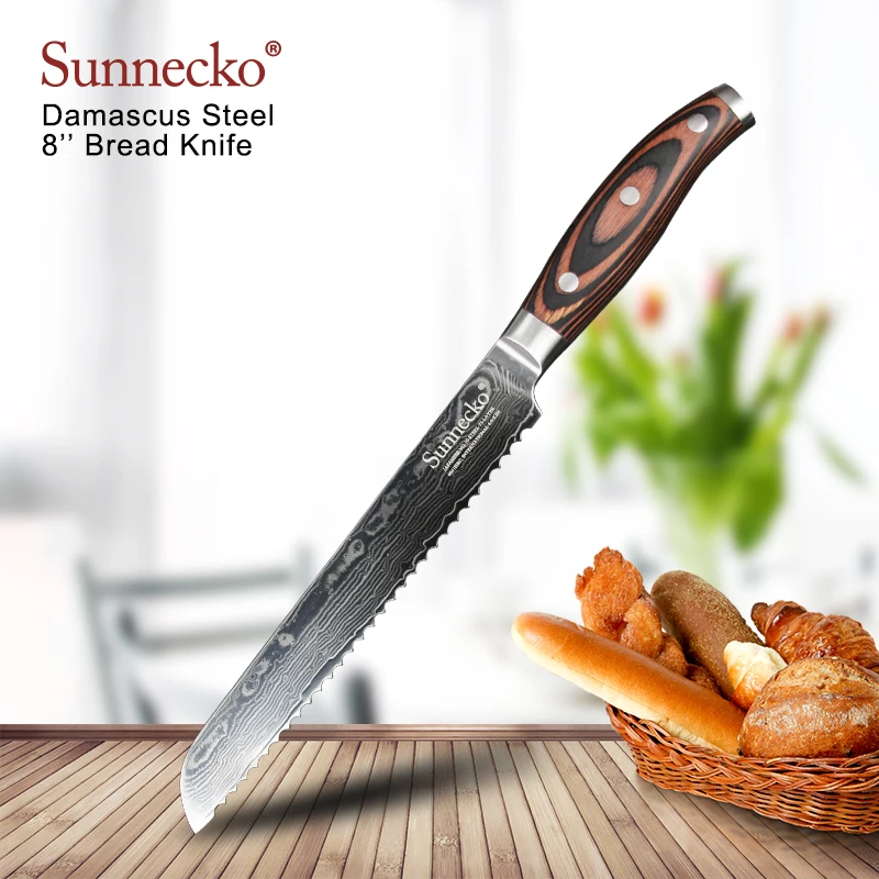 SUNNECKO 8" inch Bread Kitchen Chef Knife Cutting Tools Damascus VG10 Steel Sharp 60HRC Pakka Wood Sanding Handle X-mas Gift
SUNNECKO 8" inch Bread Kitchen Chef Knife Cutting Tools Damascus VG10 Steel Sharp 60HRC Pakka Wood Sanding Handle X-mas Gift