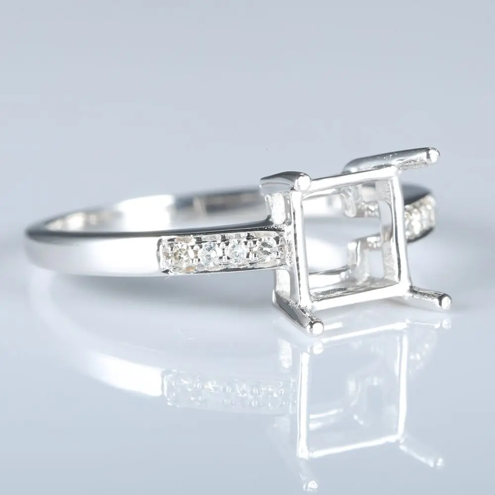 BAIHE solid 18k white gold natural diamonds engagement ring 6.5mm princess semi mount ring Engagement Fine Jewelry