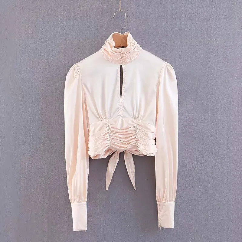 Open Back Tie Lantern Sleeve Solid Elegant Top Women Blouses High Neck Cut-Out Tie Back Short Blouse
Open Back Tie Lantern Sleeve Solid Elegant Top Women Blouses High Neck Cut-Out Tie Back Short Blouse