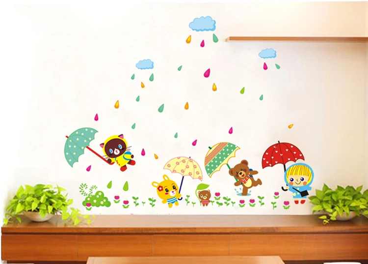 Cute animals an umbrella children room wall household adornment wall PVC removable wall stickers
Cute animals an umbrella children room wall household adornment wall PVC removable wall stickers