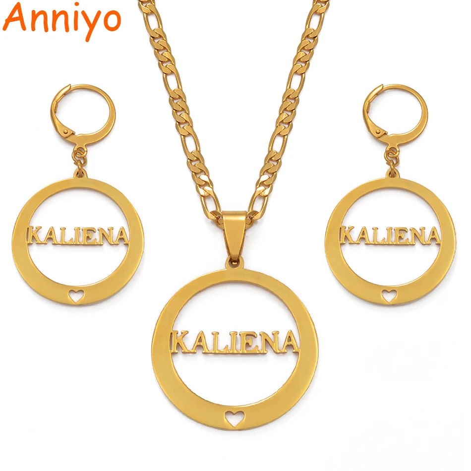 Anniyo KALIENA Letter Pendant Necklaces Earrings sets for Women Gold Color Jewelry Gifts (CAN NOT CUSTOMIZE THE NAME) #035921
Anniyo KALIENA Letter Pendant Necklaces Earrings sets for Women Gold Color Jewelry Gifts (CAN NOT CUSTOMIZE THE NAME) #035921