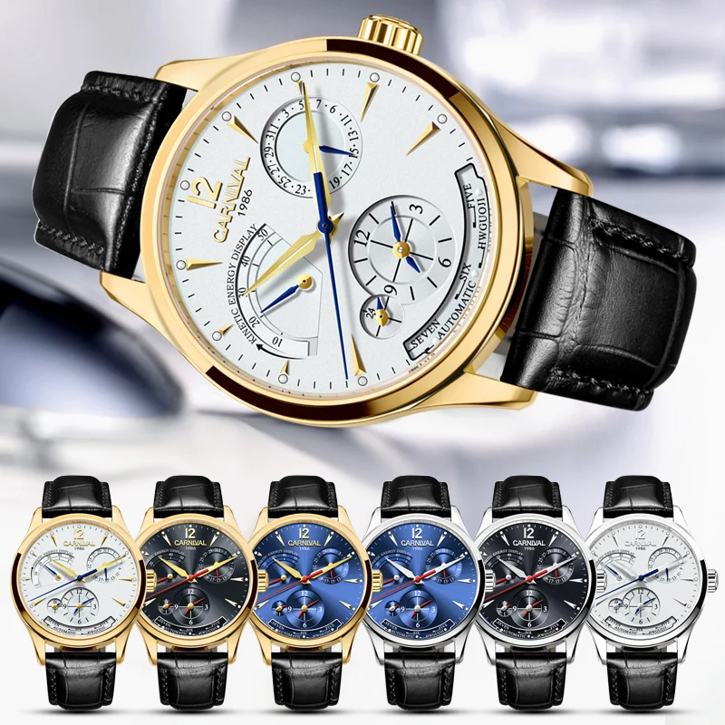 Multi function Mechanical Watch Switzerland CARNIVAL Multiple Time Zone Automatic Watch Men Calendar Energy display Leather band
Multi function Mechanical Watch Switzerland CARNIVAL Multiple Time Zone Automatic Watch Men Calendar Energy display Leather band