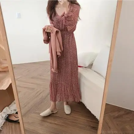 2019 весеннее дизайнерское ретро платье для женщин в Корейском стиле с длинным