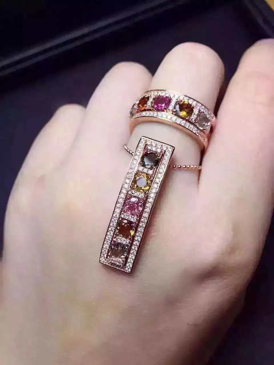Natural multicolor tourmaline gem jewelry sets natural gemstone ring Pendant 925 silver Two kinds wear array women fine jewelry
Natural multicolor tourmaline gem jewelry sets natural gemstone ring Pendant 925 silver Two kinds wear array women fine jewelry