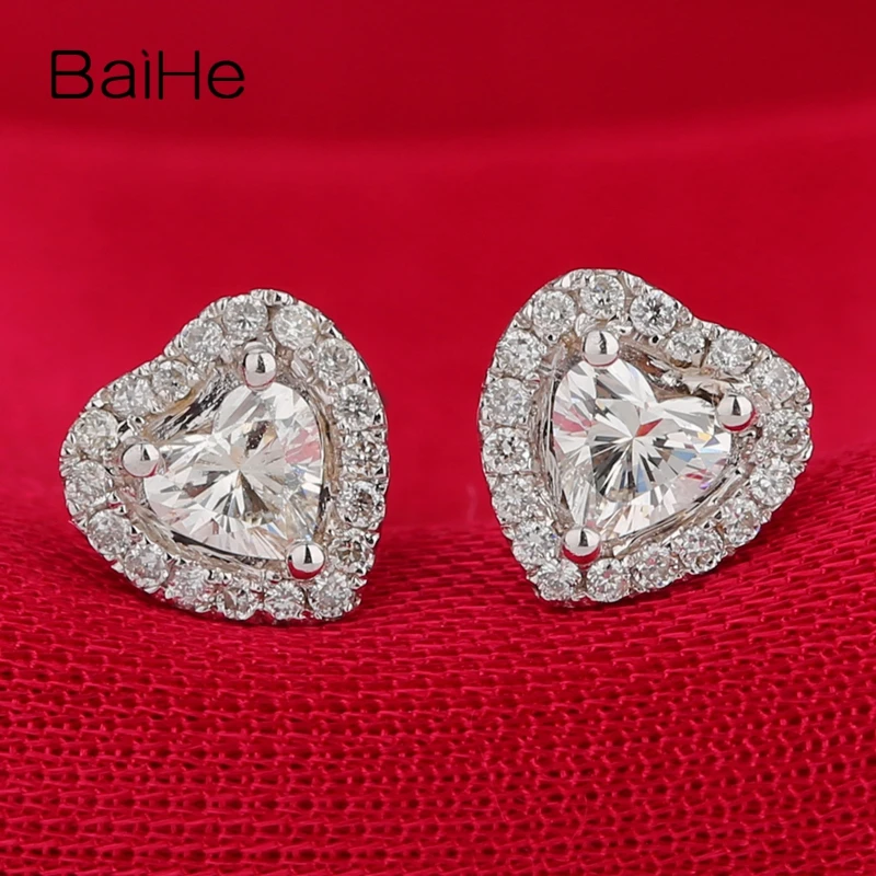 

Серьги-гвоздики BAIHE из белого золота 14 к с натуральными бриллиантами в форме сердца, женские изящные украшения, Женские Ювелирные изделия
