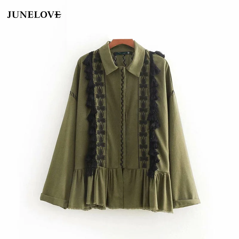 Женская винтажная куртка JuneLove повседневная хлопковая льняная с длинным рукавом