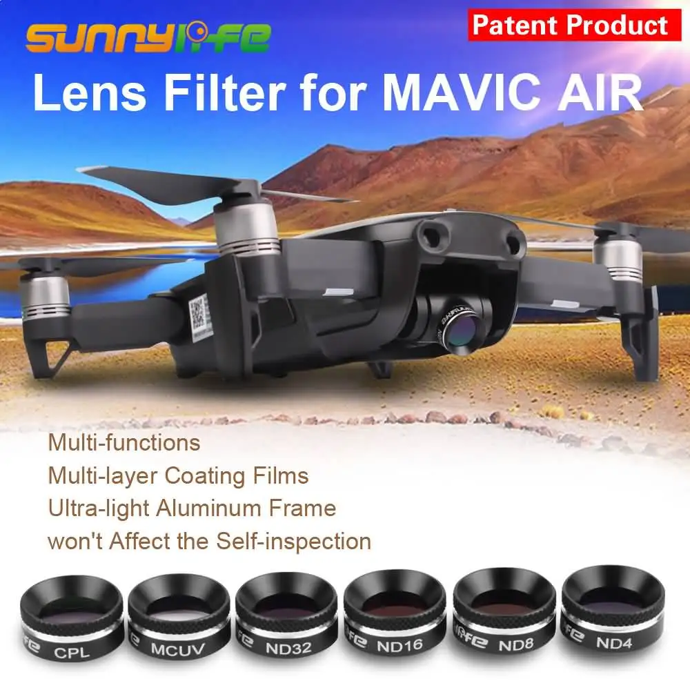 Фото Фильтр для объектива Sunnylife MCUV CPL ND4 ND8 ND16 ND32 DJI MAVIC AIR Filters УФ поляризатор ND Gimbal крышка
