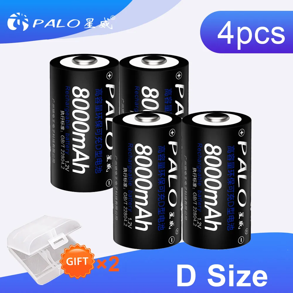 PALO 2/4/6/8pcs D size battery 100% Original rechargeable batteries 8000mAh NI-MH 1.2V battery For flash light gas cooker radio
PALO 2/4/6/8pcs D size battery 100% Original rechargeable batteries 8000mAh NI-MH 1.2V battery For flash light gas cooker radio