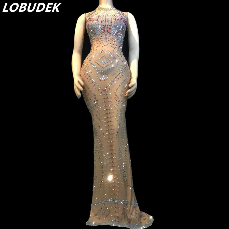 Multi-color Rhinestones Sleeveless Long Dress Sexy Leotard Mesh Birthday Dress Prom Party Celebration Lady Singer Model Costume
Multi-color Rhinestones Sleeveless Long Dress Sexy Leotard Mesh Birthday Dress Prom Party Celebration Lady Singer Model Costume