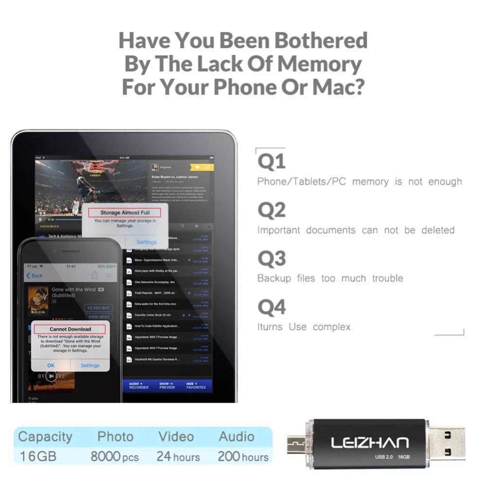 LEIZHAN USB Stick Android Storage Device USB Flash Drive 64GB 32GB 16GB 8GB 4GB Micro Pendrive Pen drive usb2.0 Memory Stick
LEIZHAN USB Stick Android Storage Device USB Flash Drive 64GB 32GB 16GB 8GB 4GB Micro Pendrive Pen drive usb2.0 Memory Stick