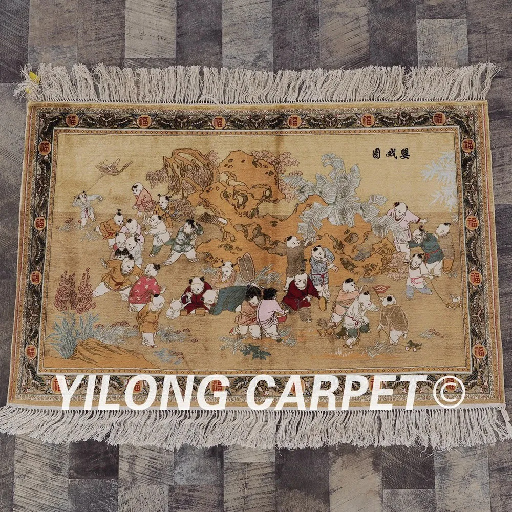 

Yilong 2 'x 3' 400 линия восточные ковры шелковое искусство коллекция гобелен Играя Дети Hanmdade фигурки области коврики ленты (LH960H2x3)
