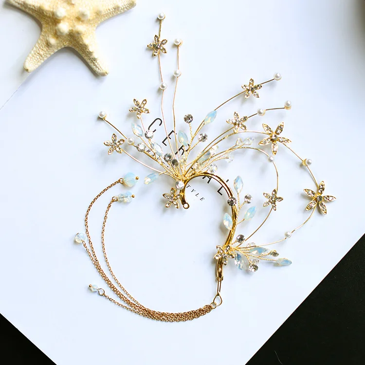 1 pair Beautiful Bead Flower ear hanging long tassel dreamy Bride wedding headdress side
1 pair Beautiful Bead Flower ear hanging long tassel dreamy Bride wedding headdress side
