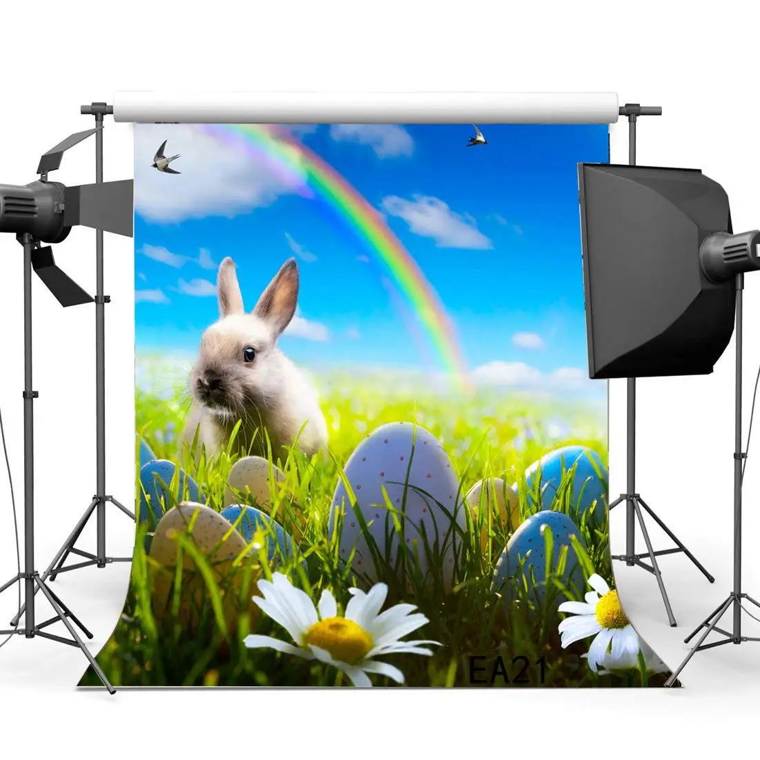 Photography Backdrops Easter Theme Eggs Rabbit Flowers Green Grass Field Rainbow Scene
Photography Backdrops Easter Theme Eggs Rabbit Flowers Green Grass Field Rainbow Scene