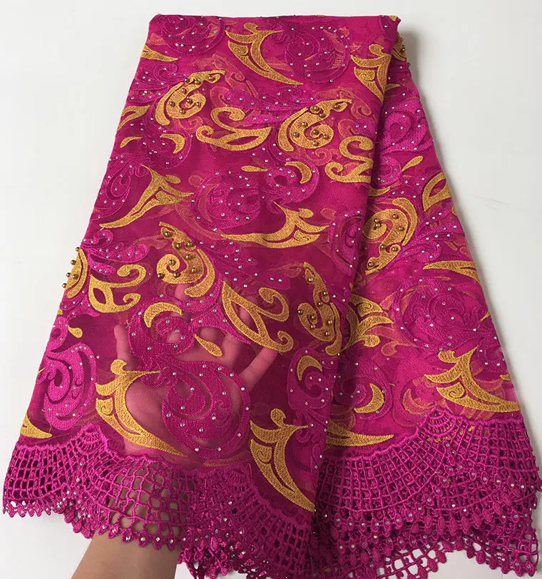 Hot sale Fushia pink Gold Beaded African tulle lace fabric sewing french lace with lots of Lots of stones 5 yards 9233
Hot sale Fushia pink Gold Beaded African tulle lace fabric sewing french lace with lots of Lots of stones 5 yards 9233