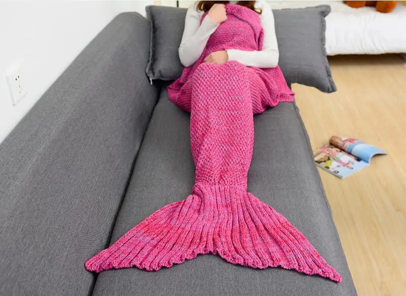 Одеяло с хвостом русалки для детей вязаное удобное мягкое одеяло сна 11