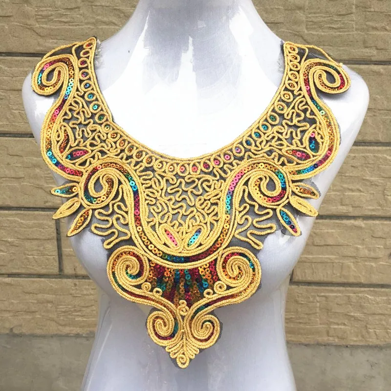 Golden Sequined Embroidered Applique Trim Decorated Lace Neckline Collars Sewing Paillettes Patches for clothes Craft
Golden Sequined Embroidered Applique Trim Decorated Lace Neckline Collars Sewing Paillettes Patches for clothes Craft