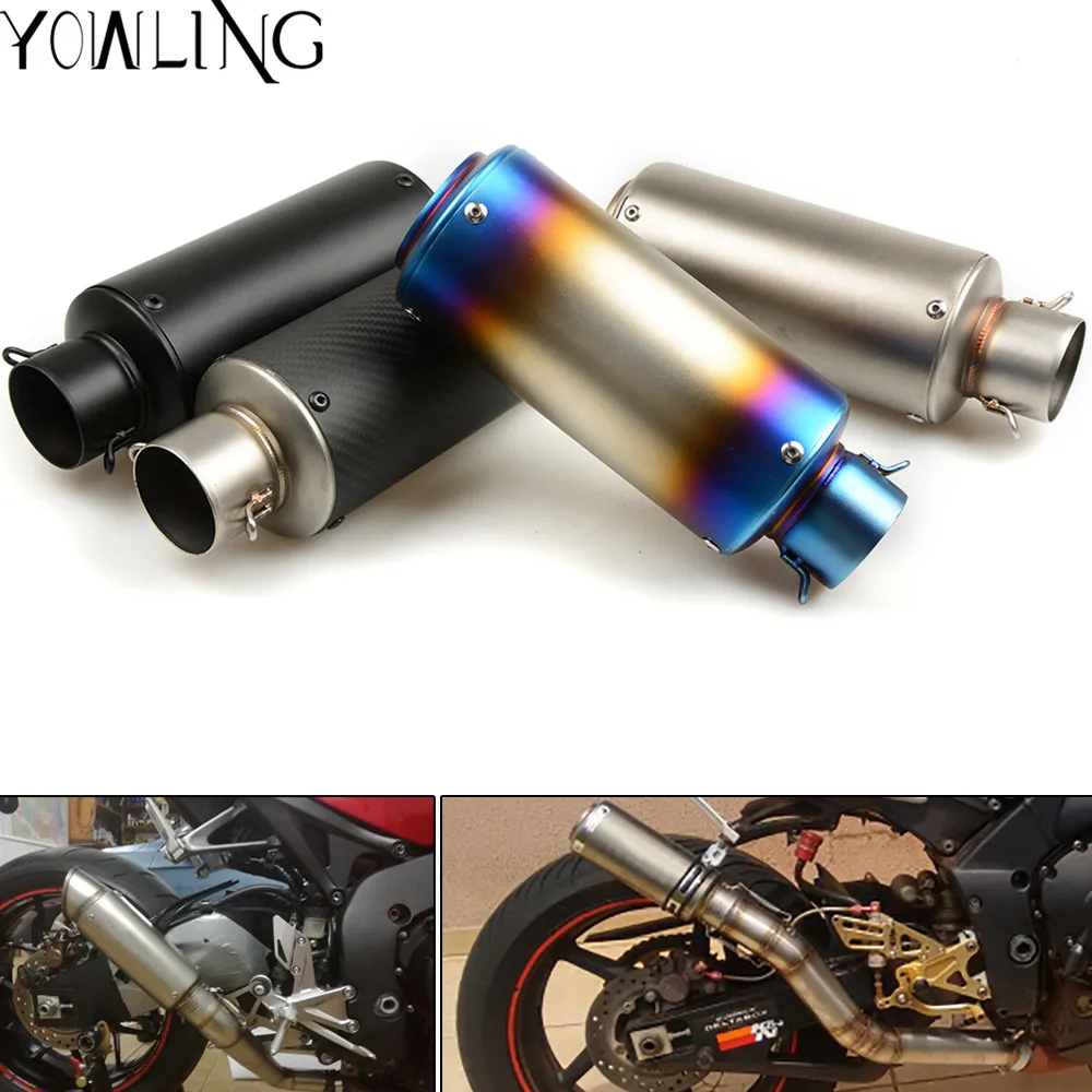 

51mm 61mm Motorcycle Universal Exhaust Muffler Pipe with Baffler Exhaust For Yamaha R1 R6 R3 FZ1 FZ6 MT07 MT09 XJ6 TMAX 500 530