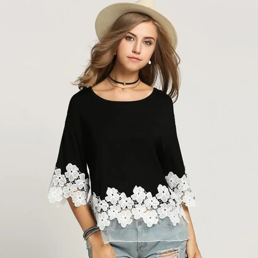 tshirt women 2018 funny tshirt girl tshirt cotton Lace half sleeve round neck splicing black casual cute ladies clothing blusas
tshirt women 2018 funny tshirt girl tshirt cotton Lace half sleeve round neck splicing black casual cute ladies clothing blusas