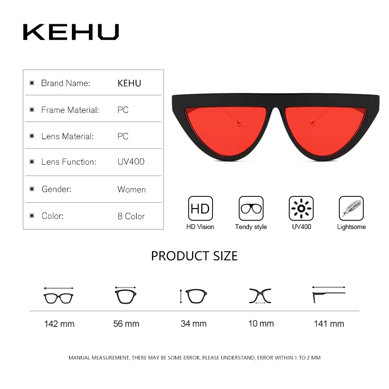 Женские солнцезащитные очки KEHU популярные кошачий глаз с плоской оправой