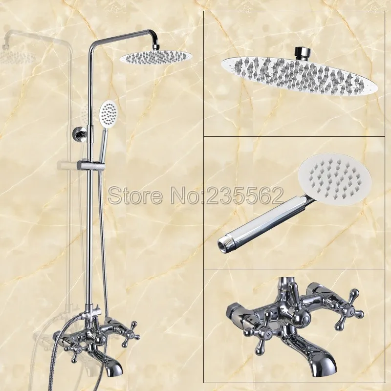 

Настенный полированный хромированный латунный дождевой смеситель для ванной комнаты lcy328, кран для ванны с двойной ручкой и ручной душ