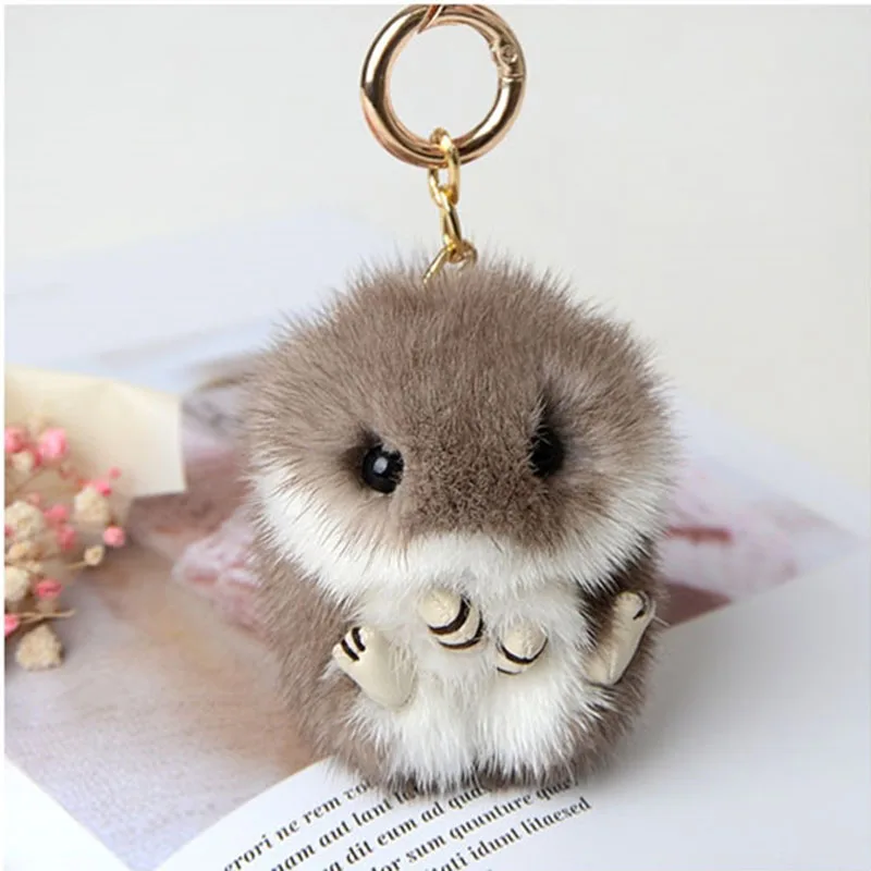 Mink Fur Grass Keychain Cute Meng Hamster Pendant Fashion pom pom Keychain Handbag Pendant Car Decoration Birthday Gift