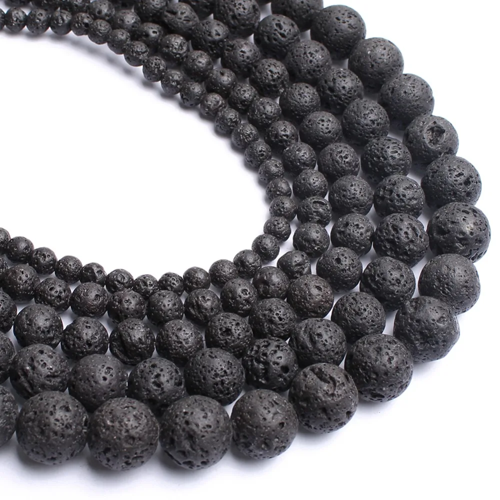 Wholesale 4/6/8/10/12mm Natural Black Volcanic Lava Stone Round Beads 15.5" Pick Size For Jewelry Making DIY Bracelert | Украшения и