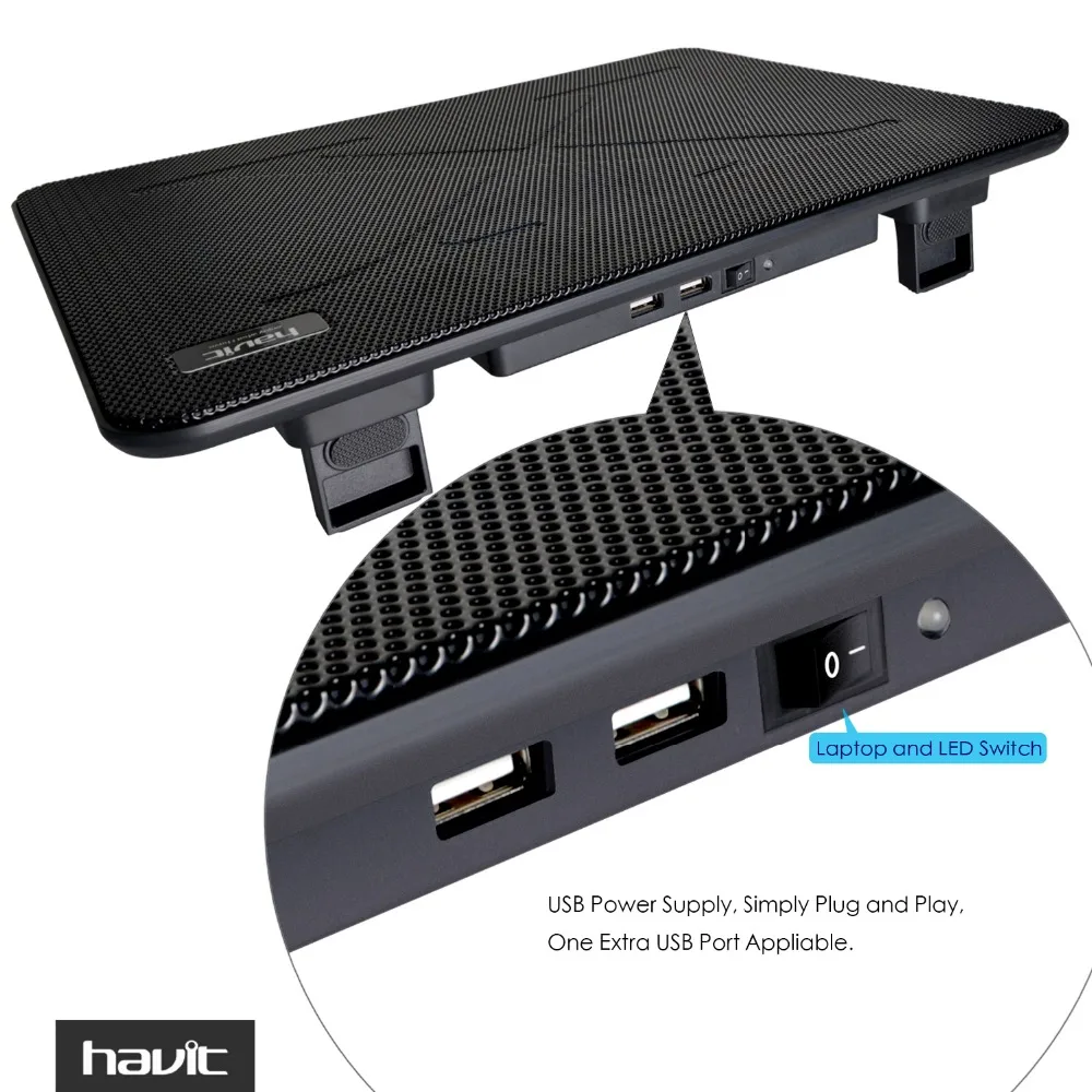 

HAVIT Cooling Fan Stand Mat Quiet Laptop Cool Pad Blue LED USB Notebook Cooler with 3 Fans for 15"-17" Laptop Notebook