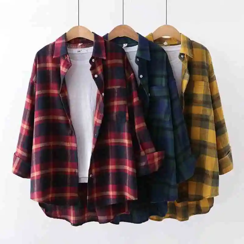 Fashion womens Cotton Blouse Shirt Plaid Loose Casual Plaid Long sleeve All-match Student Top Womens Blouses red/green yellow
Fashion womens Cotton Blouse Shirt Plaid Loose Casual Plaid Long sleeve All-match Student Top Womens Blouses red/green yellow