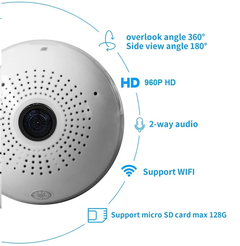 SACAM Universal 360 Degree Panoramic Camera 960P HD Wireless Mini Adapter WiFi Exquisite Practical Strong foto appareil Camera
SACAM Universal 360 Degree Panoramic Camera 960P HD Wireless Mini Adapter WiFi Exquisite Practical Strong foto appareil Camera