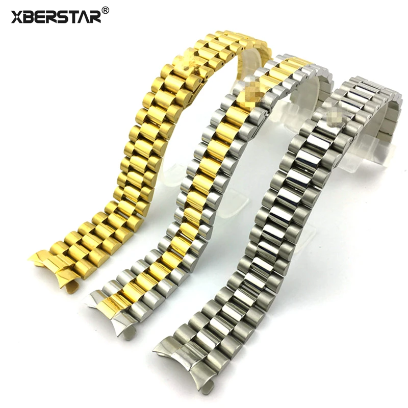 20mm Wrist Watch Band Strap Link Solid Stainless Steel Curved End President Style Bracelet 18 cm Length Gold Silver w-Logo
20mm Wrist Watch Band Strap Link Solid Stainless Steel Curved End President Style Bracelet 18 cm Length Gold Silver w-Logo