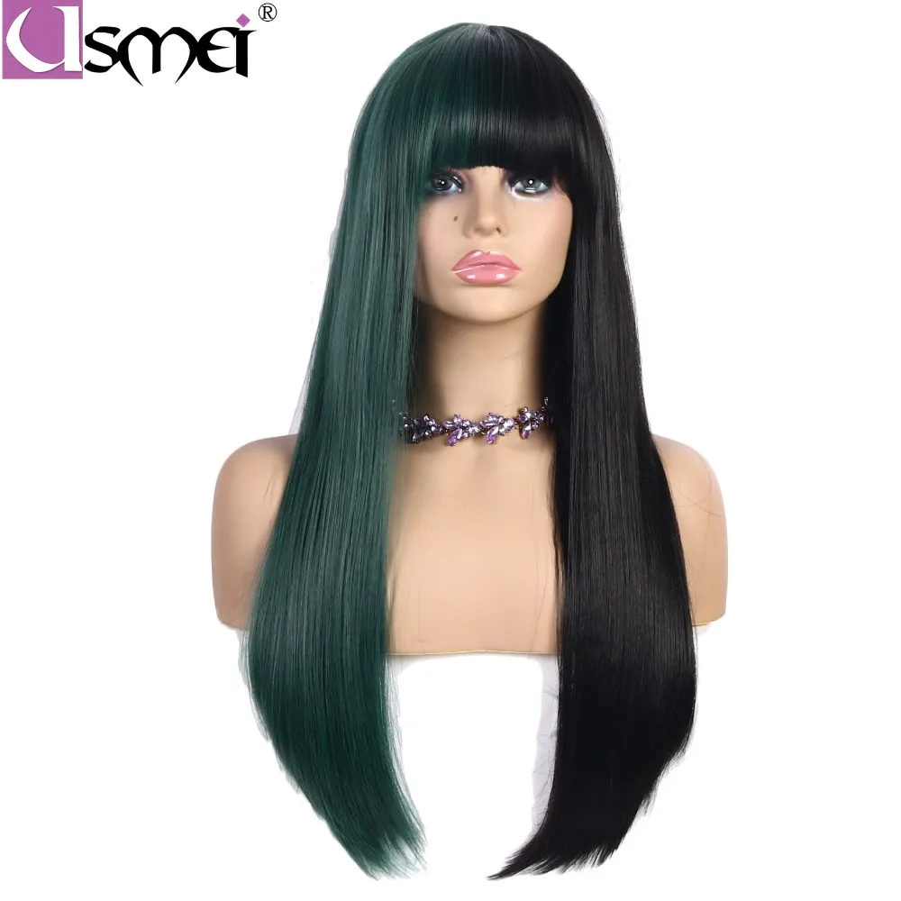 USMEI long straight synthetic wigs for women cosplay wig half black and half green color with bangs heat resistant hairpieces
USMEI long straight synthetic wigs for women cosplay wig half black and half green color with bangs heat resistant hairpieces