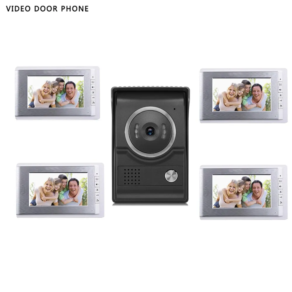 

2017 7INCH Video door phone Intercom System TFT-LCD Color Screen four Monitor with one outdoor panel hd video DoorBell for villa