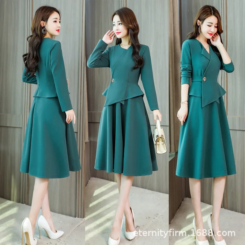 Fashion fake two-piece stitching women's long spring and autumn new slim high waist long sleeve V-neck solid color dress AL273
Fashion fake two-piece stitching women's long spring and autumn new slim high waist long sleeve V-neck solid color dress AL273