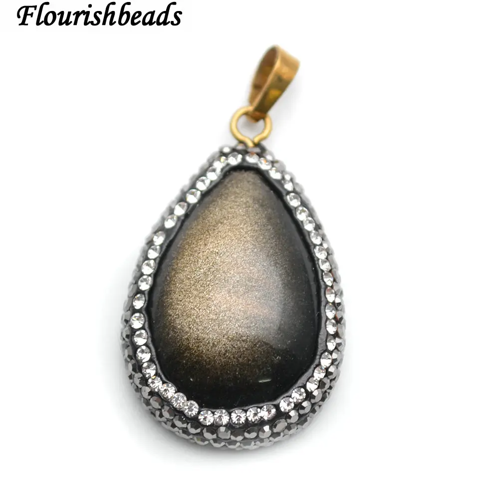 Crystal Beads Setting Natural Gold Obsidian Stone Flat Drop Pear Shape Pendant 5pc per lot
Crystal Beads Setting Natural Gold Obsidian Stone Flat Drop Pear Shape Pendant 5pc per lot