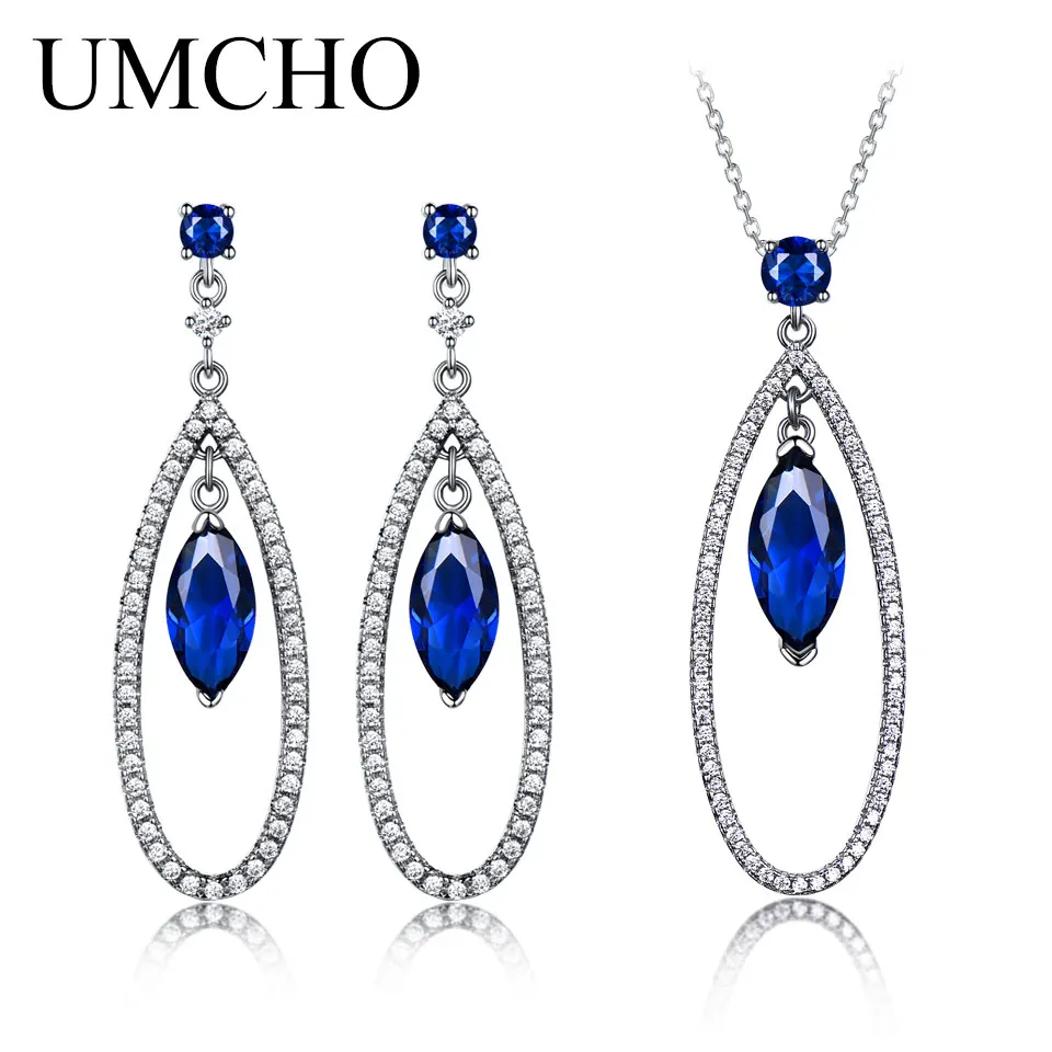 UMCHO Created Sapphire Water Drop Earrings Necklace Real 925 Sterling Silver Jewelry Sets For Women Classic Gift Fine Jewelry
UMCHO Created Sapphire Water Drop Earrings Necklace Real 925 Sterling Silver Jewelry Sets For Women Classic Gift Fine Jewelry
