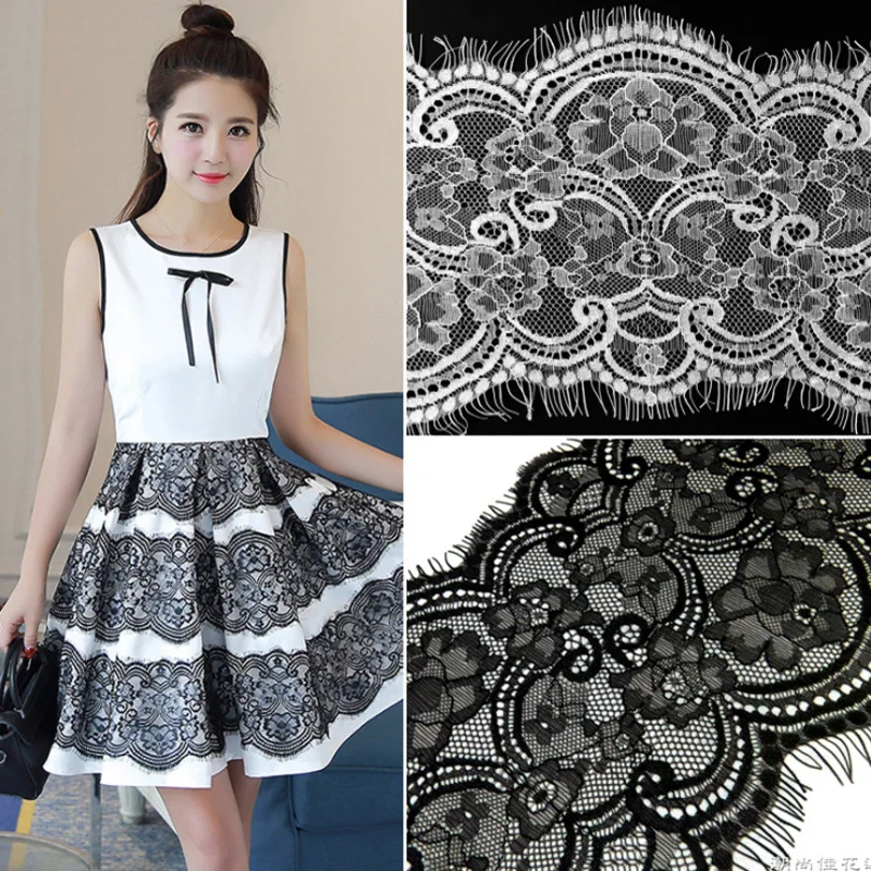 3M/lot 16.5cm Wide Black White Lace Fabric Trim Wedding Decoration Sewing Applique Eyelashes Lace Ribbon
3M/lot 16.5cm Wide Black White Lace Fabric Trim Wedding Decoration Sewing Applique Eyelashes Lace Ribbon