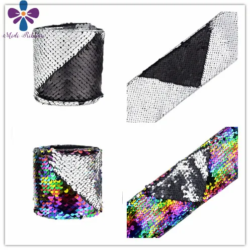 Фото 3 "75 мм двухсторонняя Блестящая лента Matt Silver с черным 25 ярдов/рулон Rainbow DIY