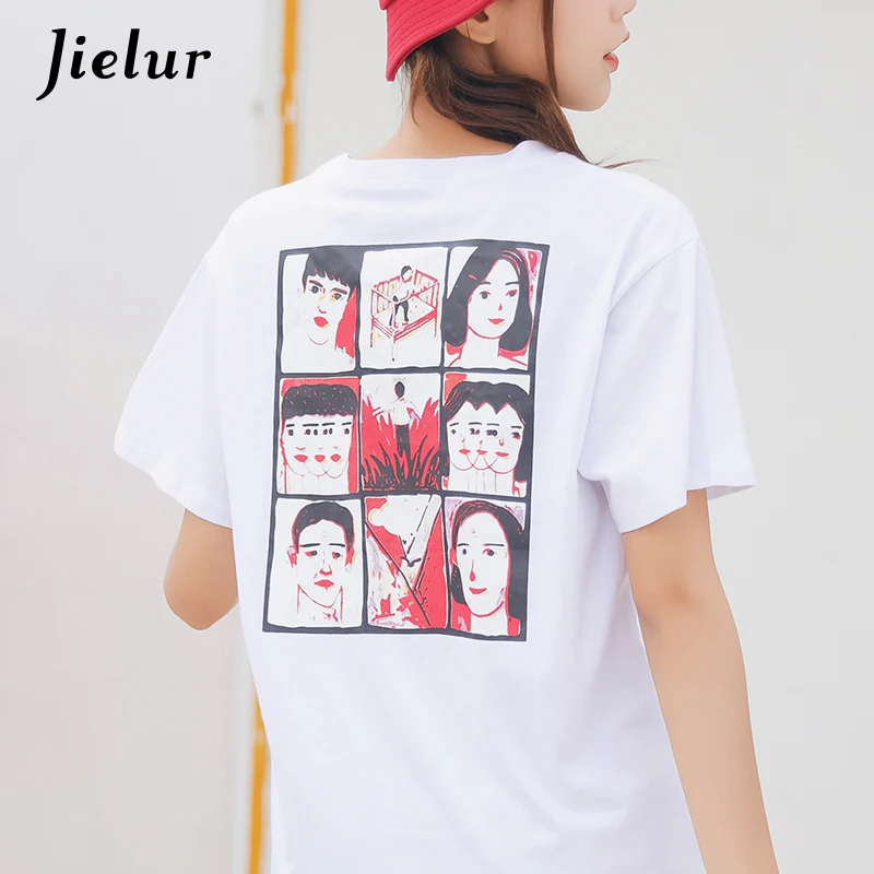 Jielur Funny Japanese Letter Daydream Anime T-shirt Female Loose White Black T-shirts Women Summer Top 2019 S-XL Dropshipping | Женская