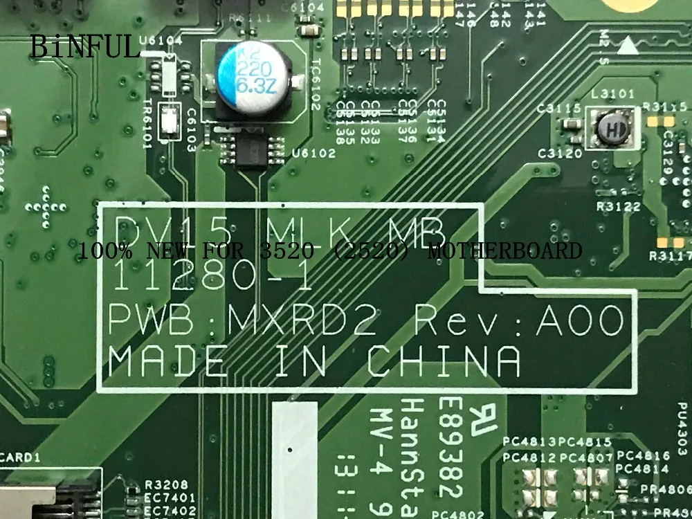 BiNFUL STOCK 100% NEW DV15 MLK MB 111280-1 MXRD2 PWB REV: A00 Fit FOR DELL INSPIRON 3520 ( 2520 ) LAPTOP MOTHERBOARD
BiNFUL STOCK 100% NEW DV15 MLK MB 111280-1 MXRD2 PWB REV: A00 Fit FOR DELL INSPIRON 3520 ( 2520 ) LAPTOP MOTHERBOARD