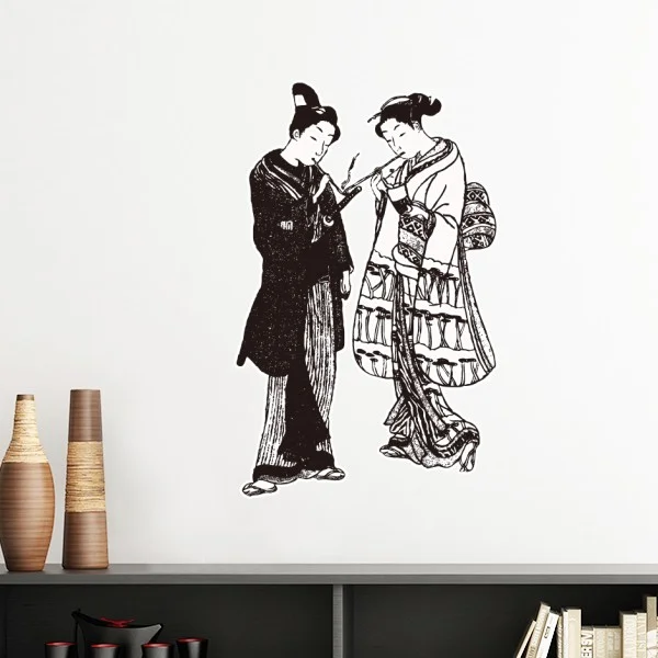 

Japan Traditional Culture Black Kimono Women Line Drawing Sketch Wall Sticker Art Decals Mural DIY Wallpaper for Room Decal