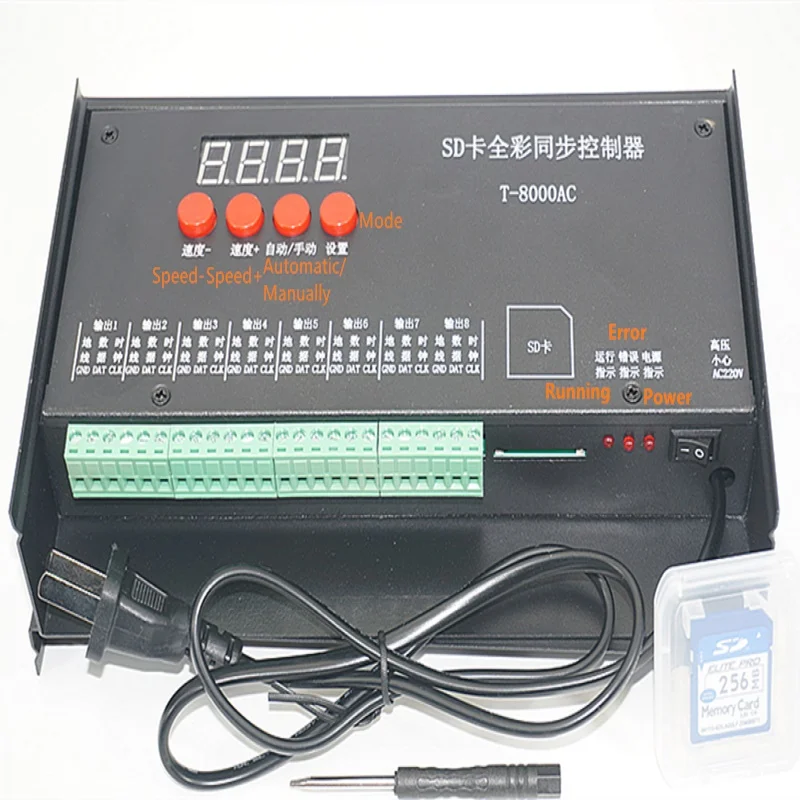T 8000AC RGB контроллер MAX 8192 Пиксели с sd картой для DC5V WS2801 WS2811 LPD8806 AC110 240V водостойкий