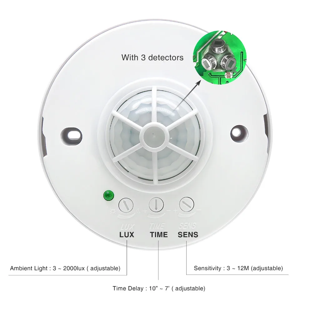 High Sensitivety Adjustable 360 Degree Ceiling PIR Motion Sensor With 3 Detectors 110V 220V Led Light Switch
High Sensitivety Adjustable 360 Degree Ceiling PIR Motion Sensor With 3 Detectors 110V 220V Led Light Switch