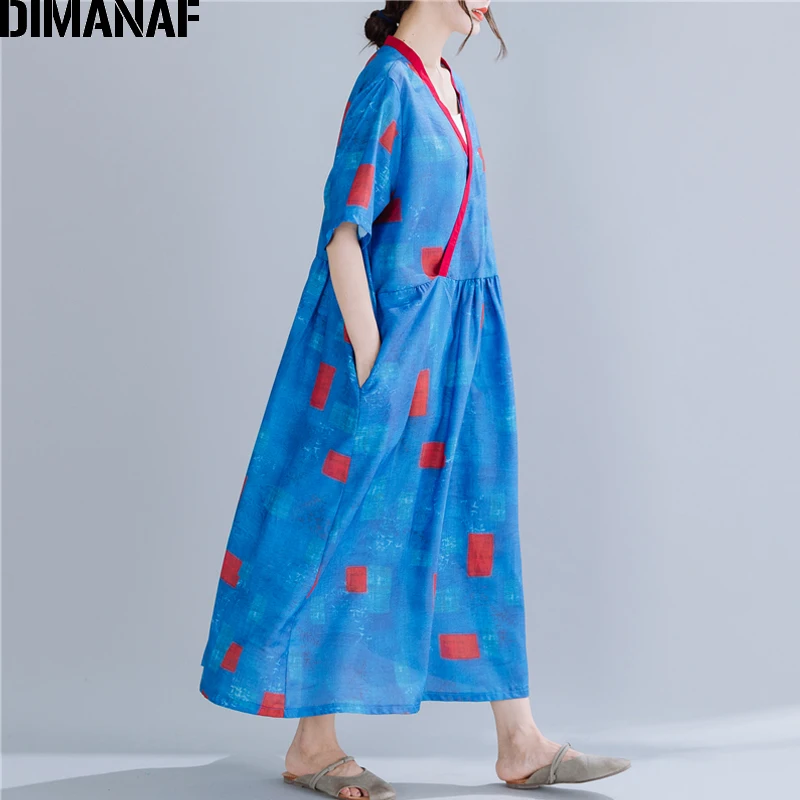 DIMANAF женское платье большого размера Лето Большой размер свободного кроя модное